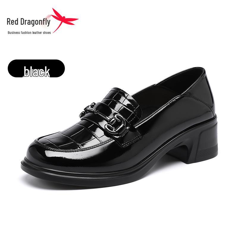 Red Dragonfly Women s Chunky Heel Slip-on Loafers - British Style Patent Leather Flats 37 чёрный