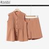 ZANZEA Women Sleeveless Tank Tops and Shorts Summer Two Piece Suit Sets