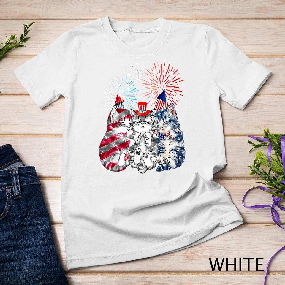 Funny Three Cat 4th Of July American Flag Patriotic Cat T-Shirt Unisex T-shirt 12 4XL
