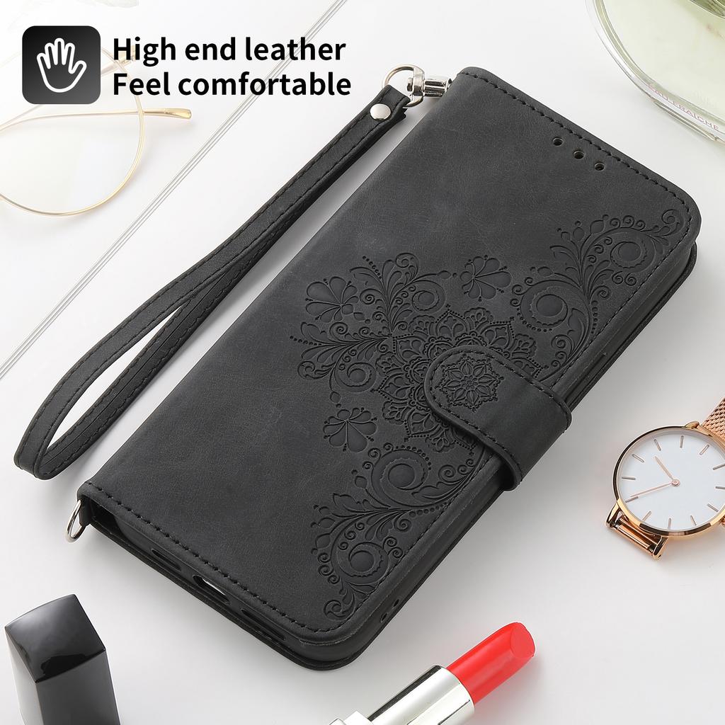 For Samsung Galaxy A25 5G (Global) (161.0 x 76.5 x 8.3mm) Case Flower Imprinted Phone Leather Cover with Straps