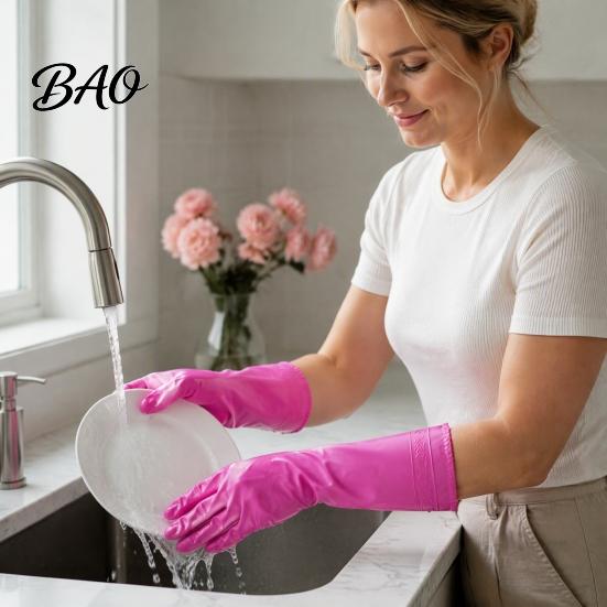 Winter Household Cleaning Gear PVC Rubber Gloves, Thickened with Warm Fleece Lining Dishwashing Non Slip Dish Washing Mitts Waterproof Anti-Slip