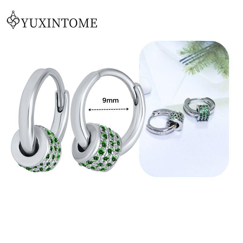 Turquoise 925 Silver Ear Needle Green Zircon vintage emerald Heart/Flower Pendant Hoop Earrings Fashion party Jewelry