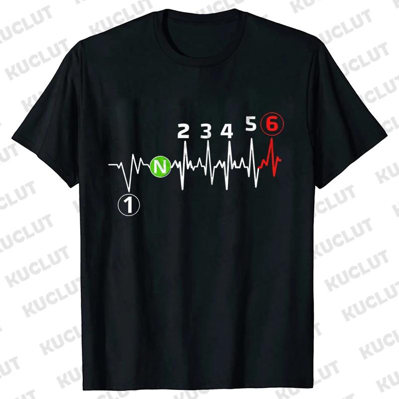 Casual Men T-Shirt Short Sleeve T-Shirt 1N23456 Motorcycle Gear Shift Heartbeat Biker Print Tops Men Clothing Fashion T-Shirt