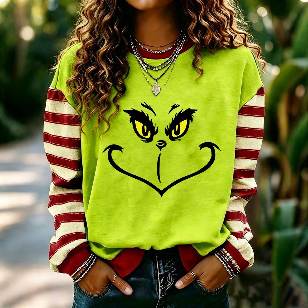 Women's Fashion Christmas Print Long Sleeve Neck Pullover Sweatshirt Casual Top