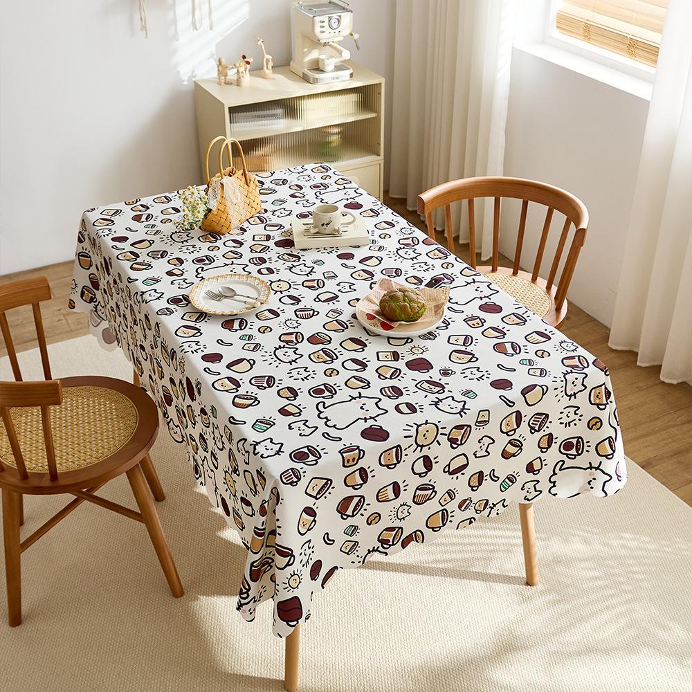 Tablecloth waterproof and oil-proof cartoon coffee cat cute student desk coffee table table mat dining table decorative cloth