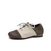 Johnature Cowhide Mixed Colors Casual Flats Comfortable Retro Genuine Leather Lace Up Versatile Women's Shoes