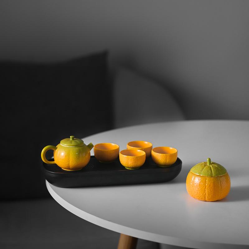 A Pot Of Four Cups Of Tea Cans, An Orange Kung Fu Tea Set, Ceramic Light Luxury High-End Household Tea, Chinese Gifts