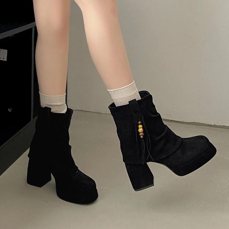 Autumn Winter Platform Height Increase Women Pipe Ankle Boots Street Style Banquet Party Stripper High Heel Short Botas Mujer