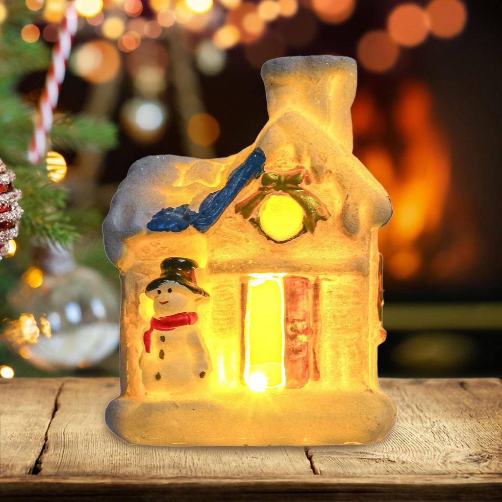 Mini Resin Christmas Building Birthday Gift Multipurpose with Light for Table Living Room Holiday