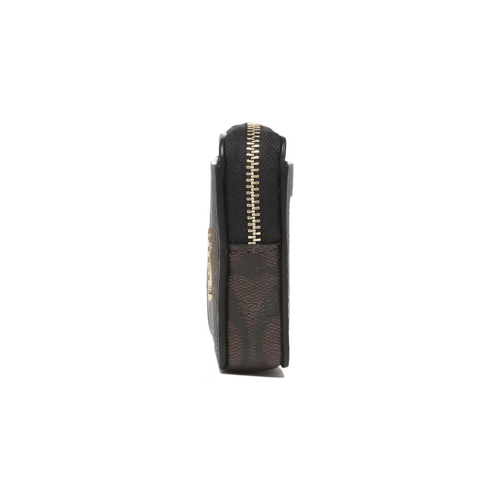 Coach Color Block Zipper Card Case With Metal Logo Canvas And Leather Women Card Case Black Brown C0058-IMAA8