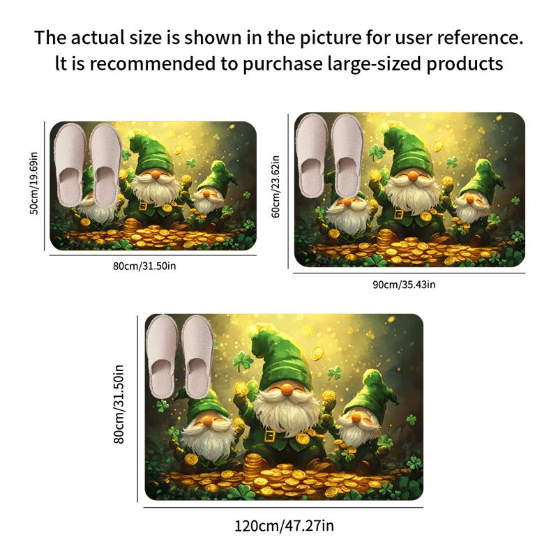 Valentine St. Patrick's Day Door Mat Carpet, Green Forest Dwarf Golden Clover Print Non-Slip Flannel  Kitchen Living Room Decor