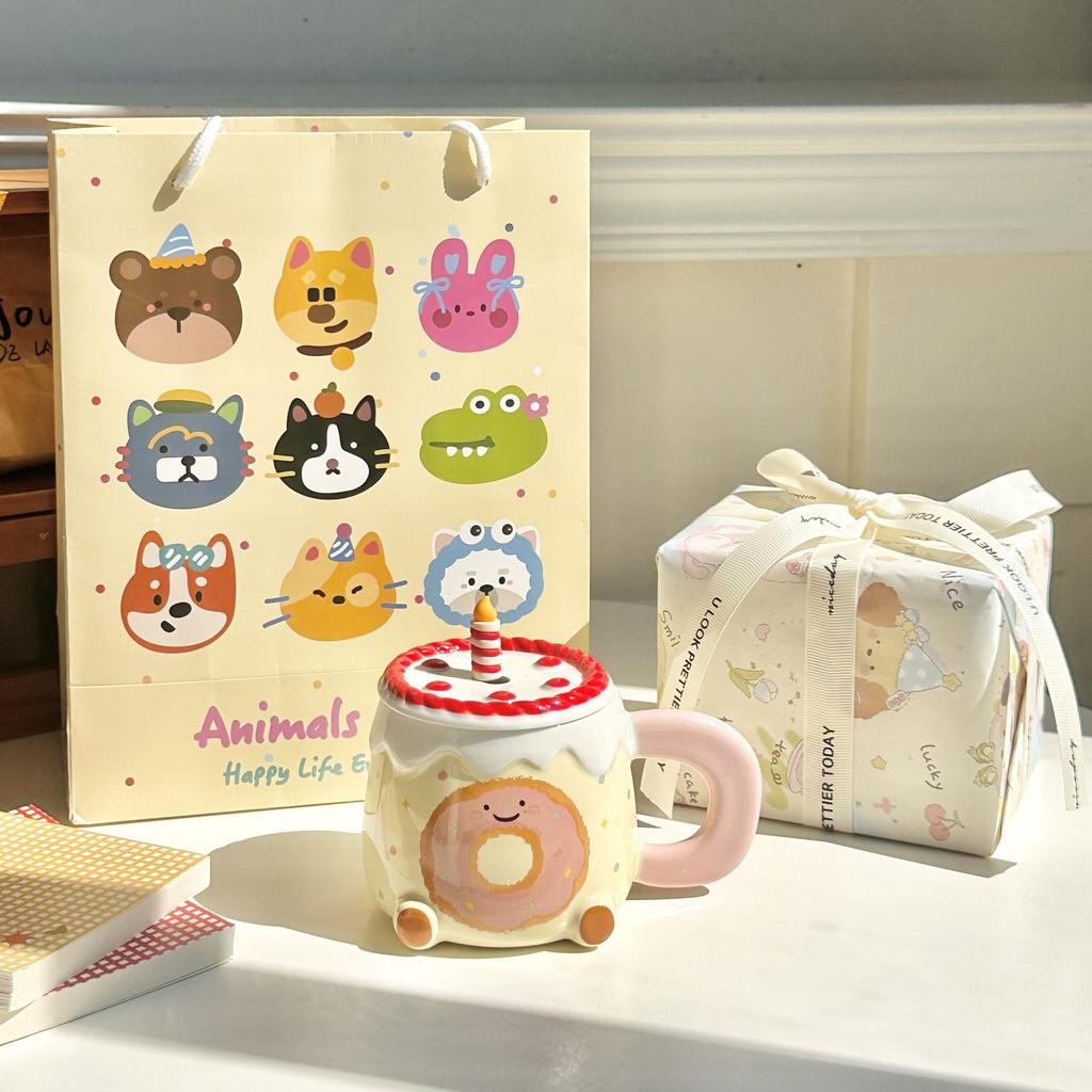 Birthday gift Cute apple cup High value ceramic household water cup Girls birthday gift souvenir gift box