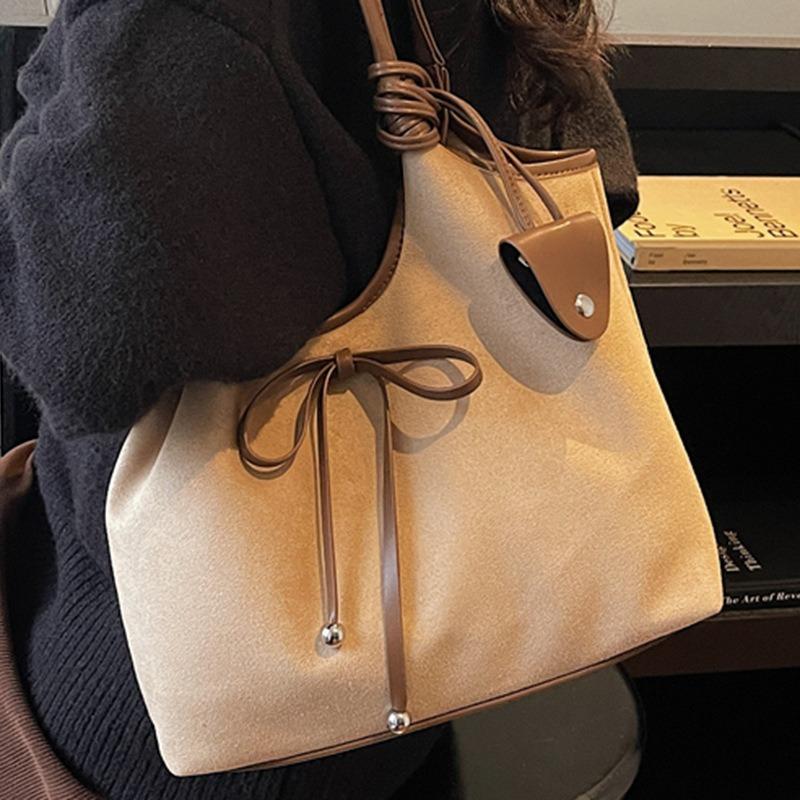 Large capacity retro matte simple tote bag women's autumn new bow underarm shoulder big bag