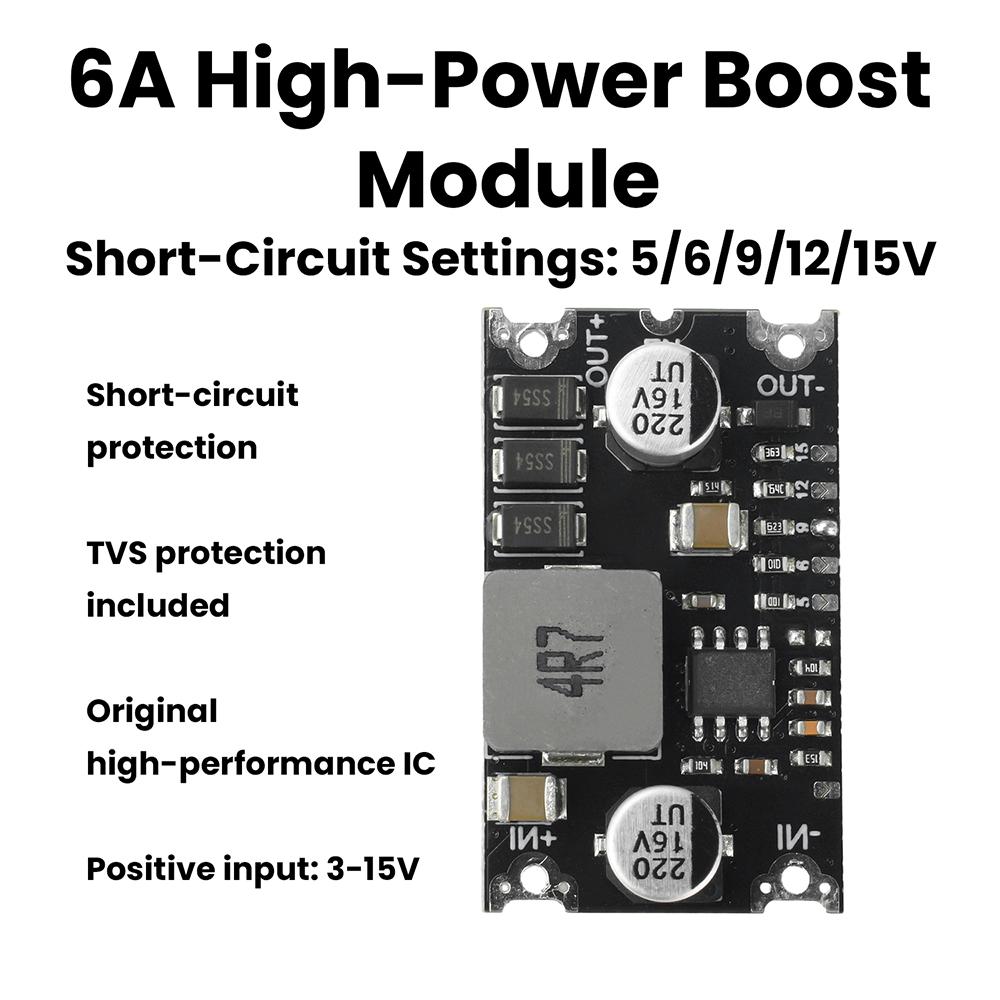 6A DC-DC Step up Converter 3-15V to 5V 6V 9V 12V 15V Fixed Output Boost Power Module Over-Temp Short Circuit Protection with TVS