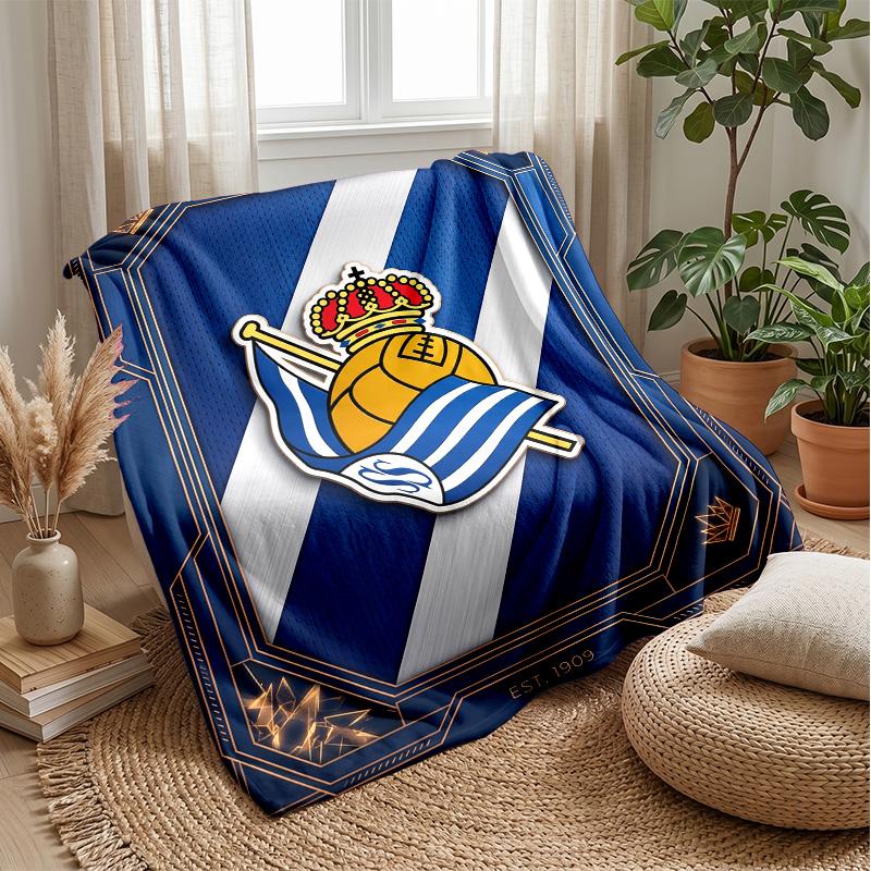 Coperta in Morbido Pile di Flanella FC Real Sociedad Leggera Accogliente Calda Coperta da Lancio per Divano Letto Arredamento per la Casa