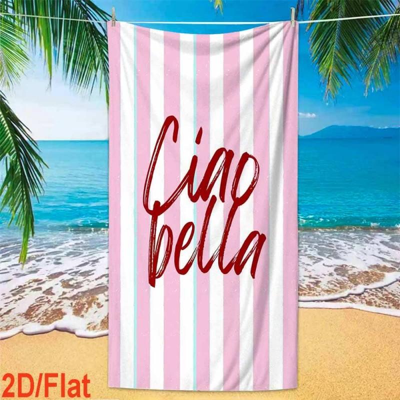 Pink White Thin Striped Watercolor Lemon Seashell Print Quick Dry Beach Towel Soft Lightweight Pool Towel For Summer Travel