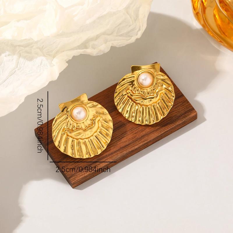 Fashion Stainless Steel Pearl Earrings For Women Geometric Irregular Metal Stud Earring Trendy Jewelry Gift