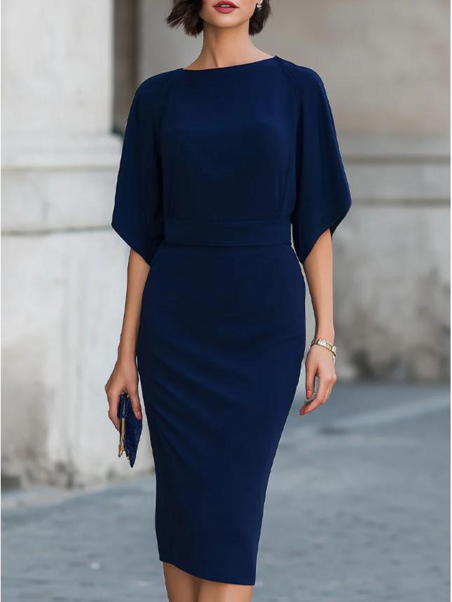 

Elegant Summer Round Neck Short Sleeve Dress for Women - Europe & America 2026 XXL темно-синього кольору