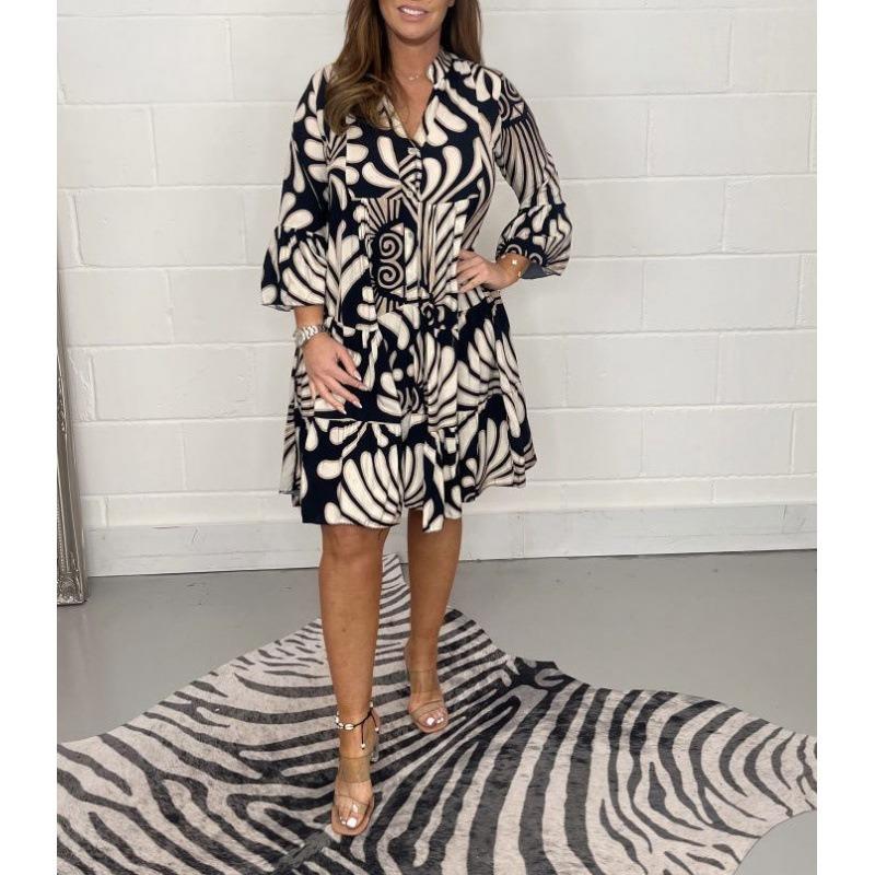 IHUASU Fashion Summer Spring 3/4 Sleeves V-Neck Casual Dresses