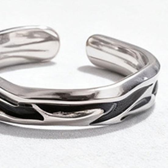 Couple Ring Thin Adjustable Open Band Stainless Steel Texture Minimalist Geometric Design Finger Ring Jewelry Gift