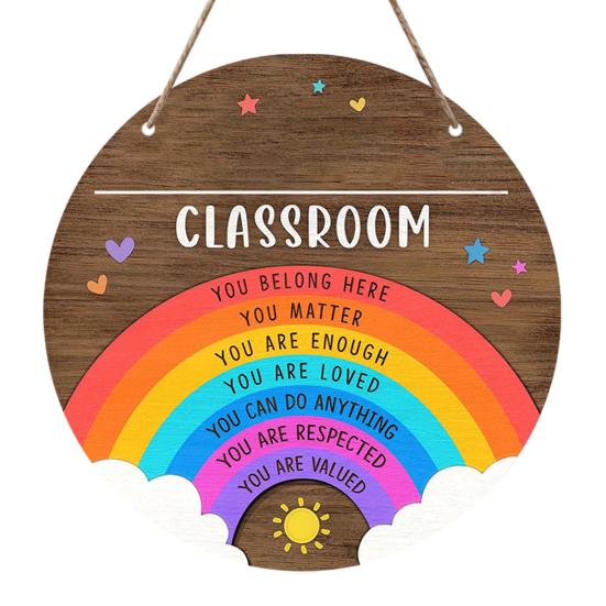 huaqianguhh Wooden Welcome Sign for Classroom Door, to Our Round Hanger, Front Door Hanging Sign, Back School Preschool Decoration