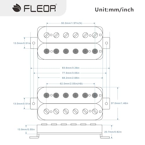 FLEOR Alnico 5 Guitar Pickups Black Neck and Bridge Humbucker Pickup Set