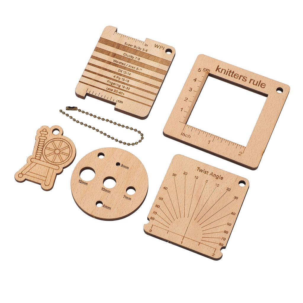 Measuring Ruler Set Yarn Length Density Angle Gauge Wooden Round Punching Ruler for Knitting Projects