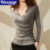 WASSUP FANTASTISK Dame V-hals Strikket Sweater med Smal Pasform
