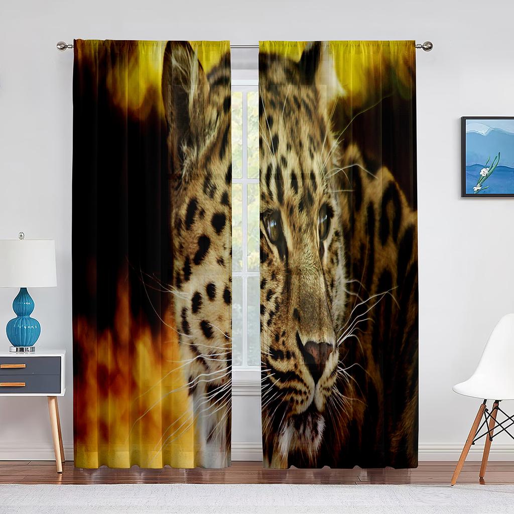 African Animal Safari Leopard Wildlife Cheetah Sheer Voile Curtains for Living Room Bedroom Kitchen Decor Tulle Window Curtain