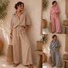 Womens 2026 Striped Collar Shirt Pants Set Casual Outfit Lightweight Breathable Ensemble Daily Wear