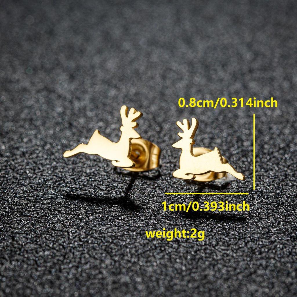 Weihnachts-Ohrstecker für Damen aus Edelstahl mit steigendem Rentier