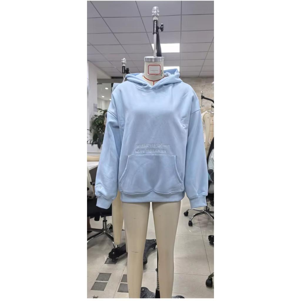 STREETRICH Women Fall Winter Y2K Aesthetic Back Floral Letter Embroidery Hooded Top Long Sleeve Loose Fit Pullover with Pockets