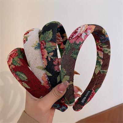 Tocado de Lujo para Mujer Vintage Floral Bordado de Tela Diadema para Mujer Compras Fiesta Boda Fotografía Aro para el Pelo