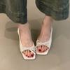 New bow-tied back strap high heels for women's 2025 new summer outer wear one-word with temperament open-toed square head sandals