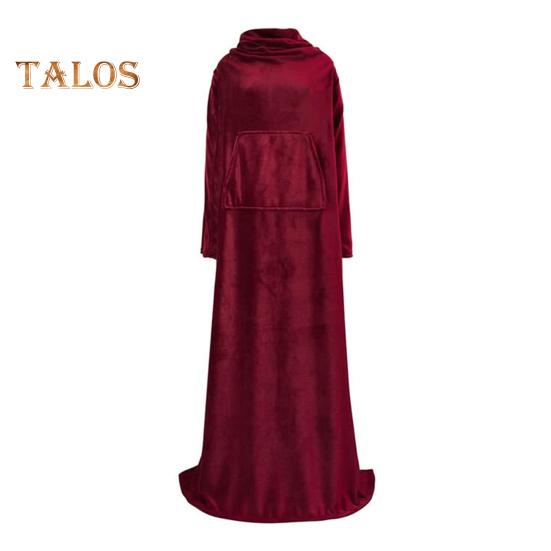 

Зимнее носимое одеяло с большим карманом, антистатическое, толстое, коралловое, свободное, с длинными рукавами, однотонное, сохраняющее тепло, полная защита, домашний ленивый рукав вино красного