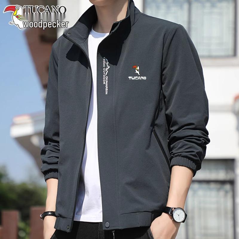 Woodpecker Men s Casual Stand-Up Collar Jacket - Warm Long Sleeve, Plus Velvet, Versatile Outerwear for Spring and Autumn. M