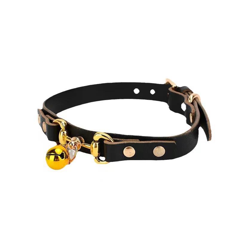 Leather Cat Bell Choker Necklace for Women