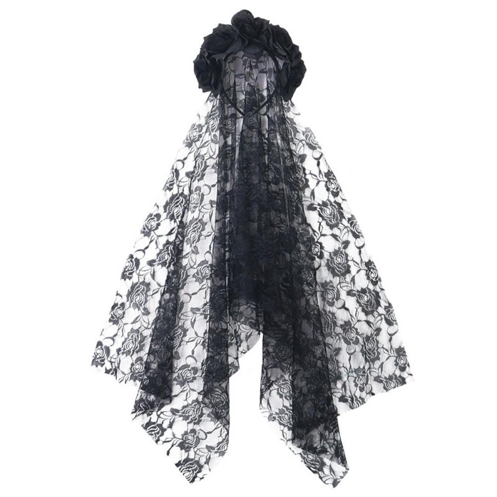 Gothic Skull Mesh Veil Hairband Simulation Rose Halloween Rose Headband Cosplay Events Style 2