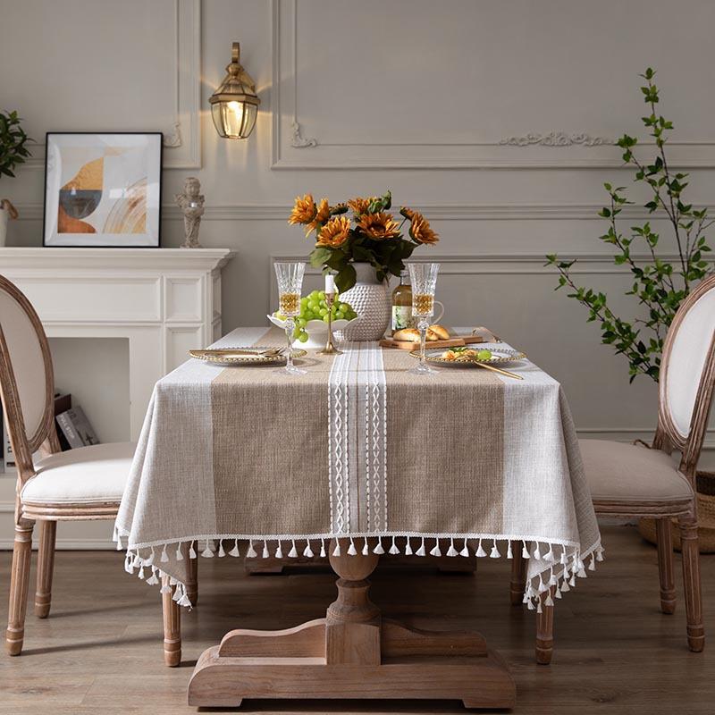 

Flying Cat Coffee Striped Knitted Jacquard Rectangular Tablecloth Beige Fringed Cover 100*140(460g)