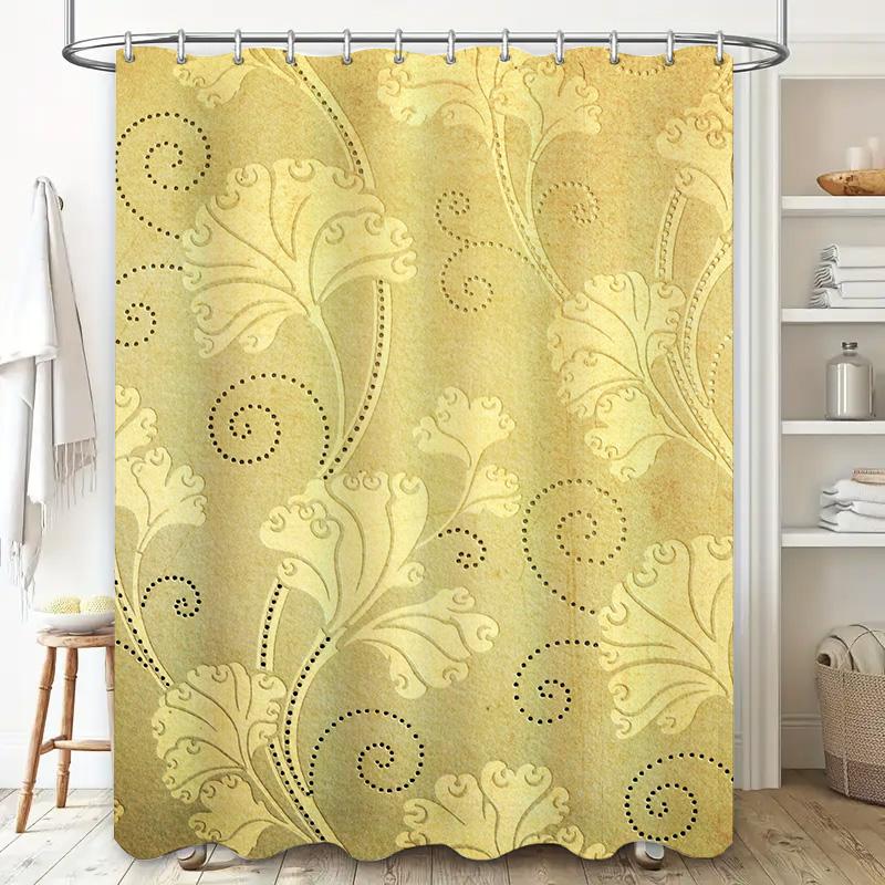 Luxury Golden Printed Shower Curtain Fabric Bathroom Decor Waterproof Home Decoration for Bathtub Yellow 3D Patterns