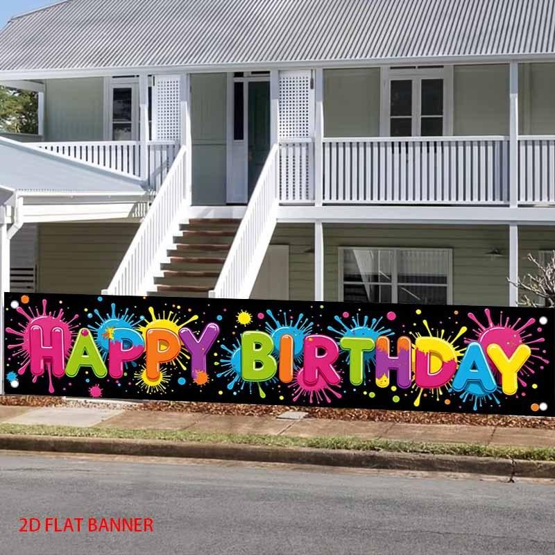 Happy Birthday Fence Banner Ink Splatter Decorate Lively Outdoor Yard Decor