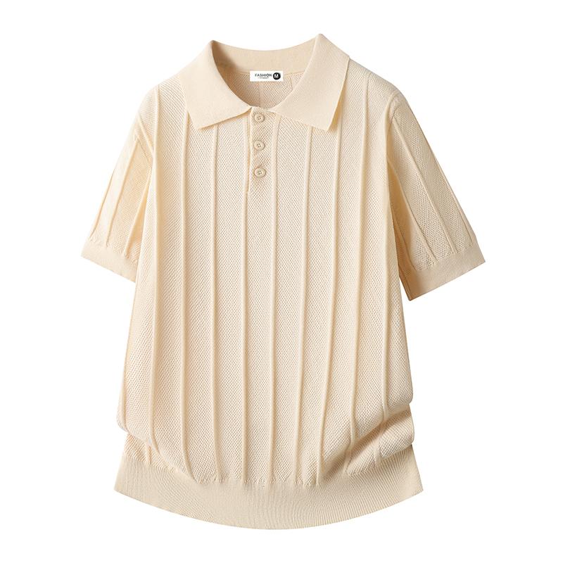Short-sleeved Knitted Polo Shirt Men s Short-sleeved Breathable Cool Polo Shirt Shirt Men s Lapel T-shirt Top 2XL абрикосовый света