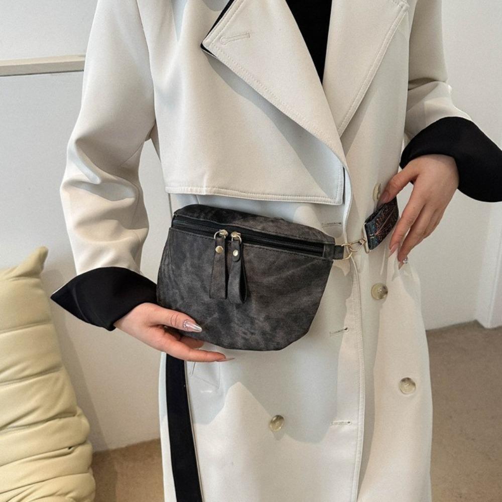 Dumpling Shape PU Leather Waist Bag Zipper Women Crossbody Bag Simple Chest Bag Travel