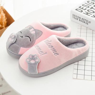 Women Winter Cotton Home Slippers Cartoon Cat Non-slip Warm Indoors Bedroom Floor Soft Sole Shoes