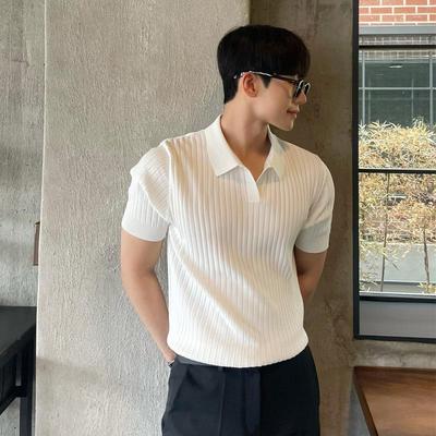 Men's Striped Short Sleeve Polo Shirt - Ice Silk Breathable Loose Lapel Tee