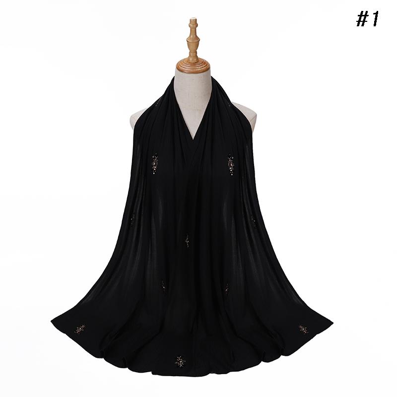 Fashion Ribbed Jersey Hijab Muslim Plain Scarf Crepe Rhinestone Hijab Soft Islamic Shawls Wraps Headband For Women