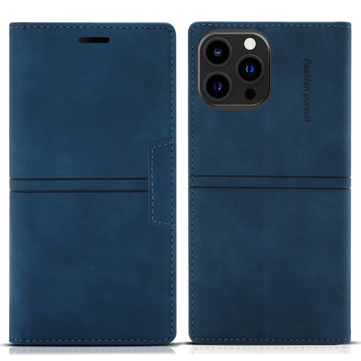 

For iPhone 16 Pro Max Wallet Phone Case Magnetic Closing Leather Flip Cover Blue