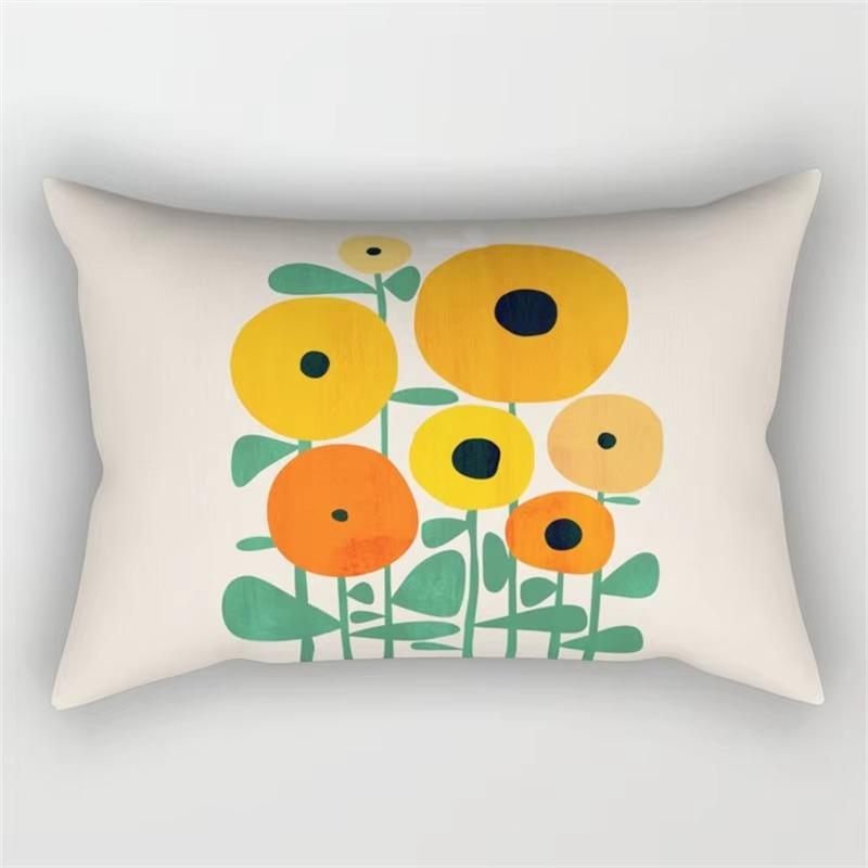 Rainbow Geometric Pattern Plant Print Decorative Pillowcase Bedroom Living Room Office Cushion Home Decor Rectangular Pillowcase