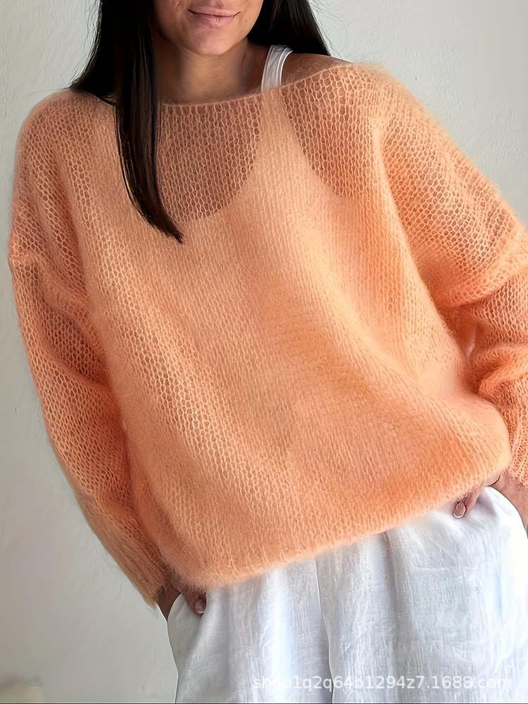 2025 Spring/Autumn Women's Versatile Gentle-Style Hollow Knit Cardigan Sweater
