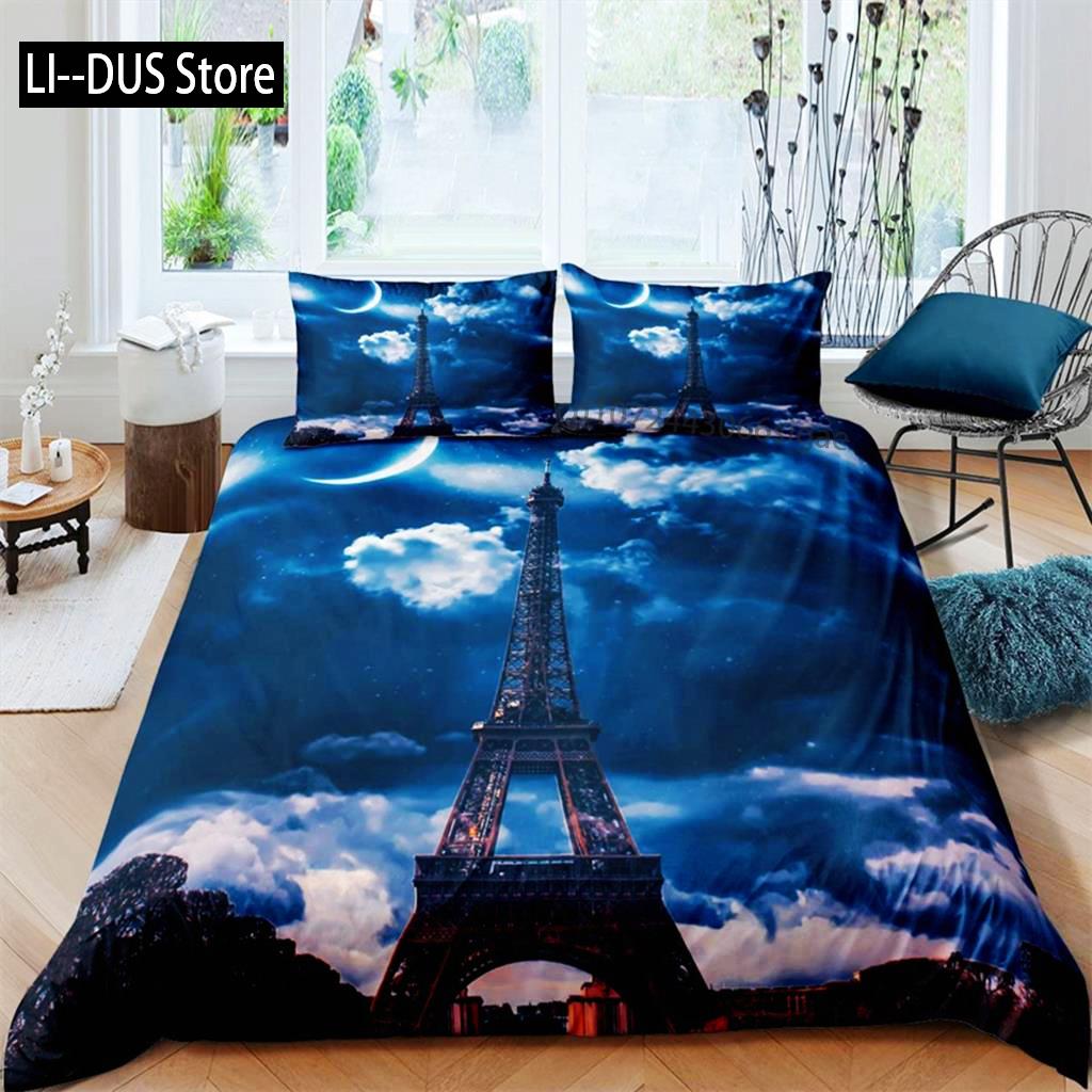 Dark Night Ocean Duvet Cover Seawater Bright Moon Sea Starry Night Sky Galaxy Reflection Comforter Cover Bedding Set Room Decor